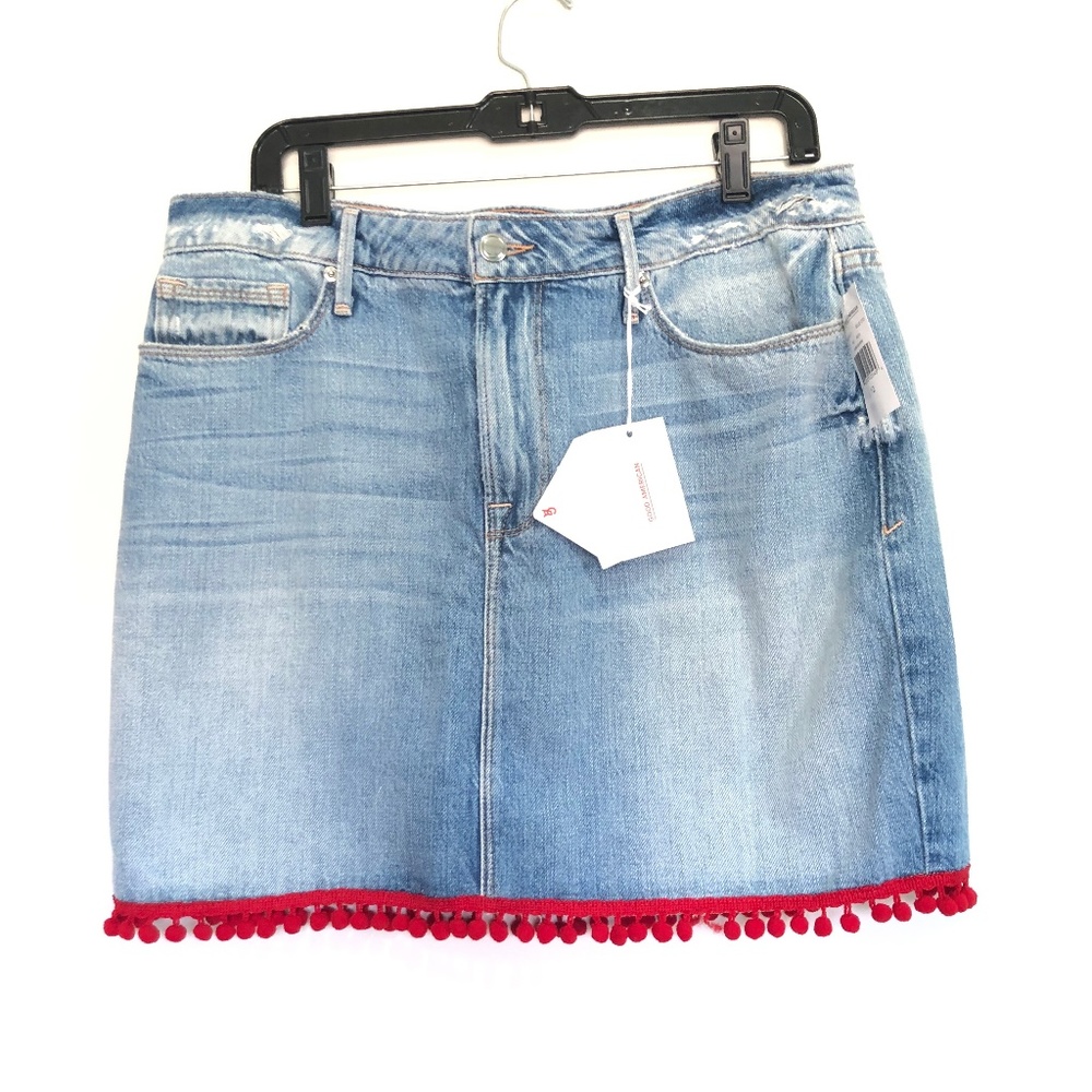 Good American Pom Pom Denim Mini Jean Skirt - Picture 3 of 8
